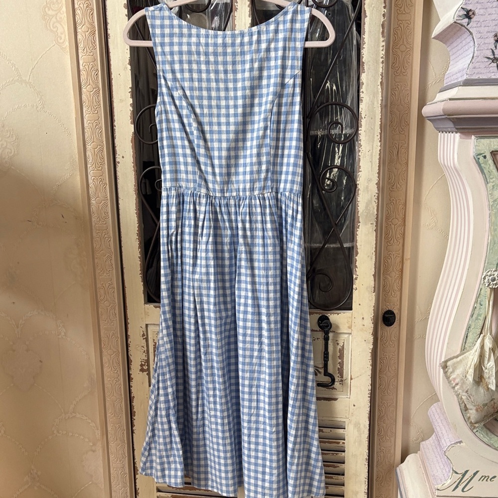 Cider Blue and White Gingham Midi Dress